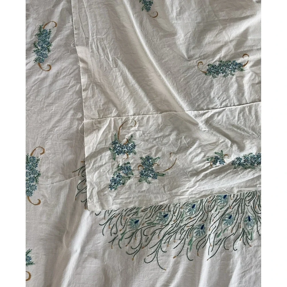 VTG Embroidered Peacock Coverlet Beadspread‎ 78x98